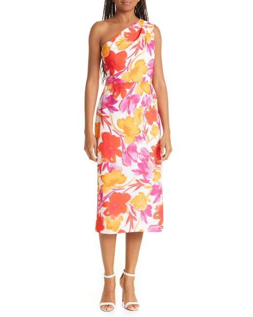 MILLY Red Elin Paper Peony One-shoulder Cocktail Dress