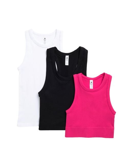 90 Degrees Pink 3-pack Seamless Ribbed Racerback Tank Tops