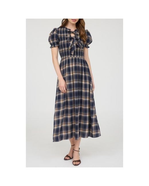 AUGUST SKY Multicolor Plaid Tie Front Midi Dress