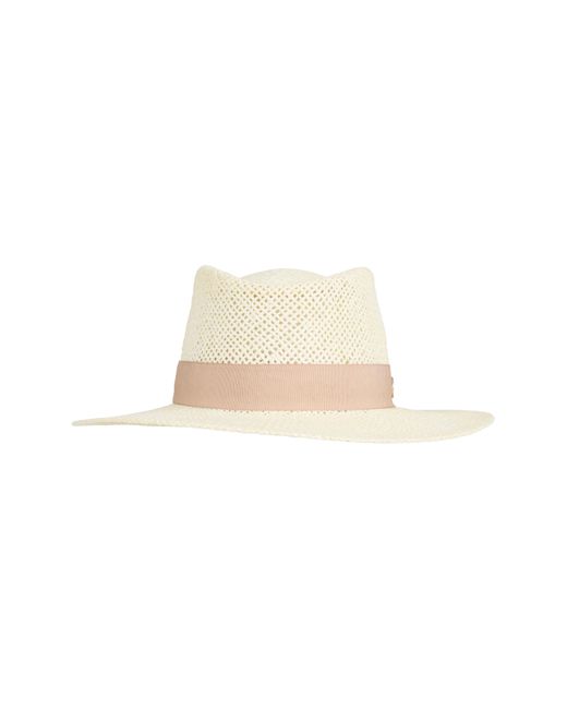 Bruno Magli White Open Straw Weave Ribbon Band Fedora Sun Hat