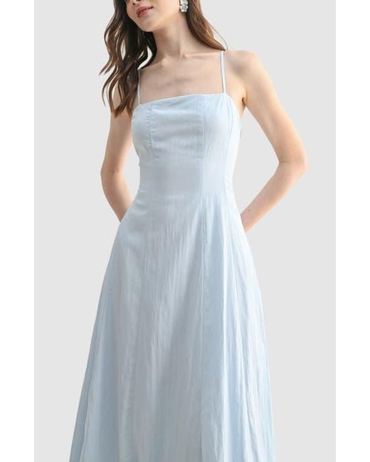 Lush Bubble Hem Linen Blend Midi Dress in Blue | Lyst