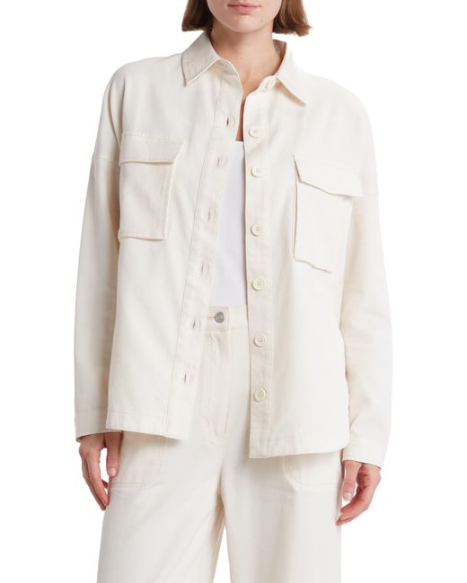 Max Studio White Oversize Textured Piqué Shirt Jacket