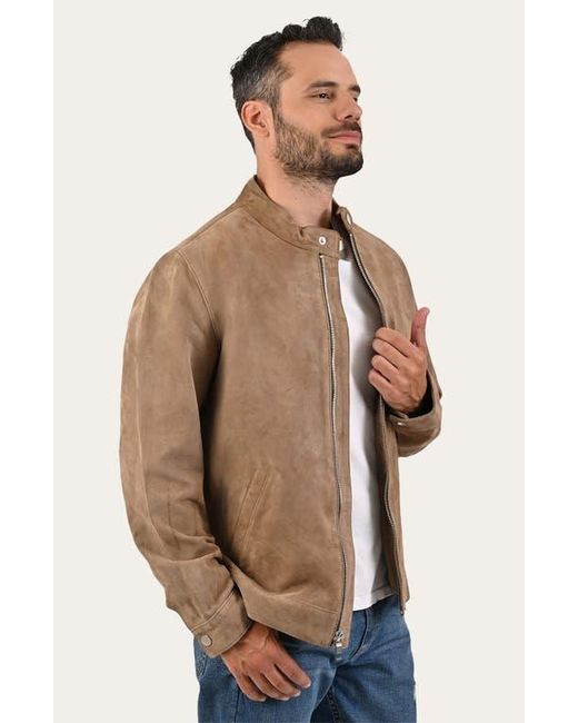 Frye Brown Cafe Leather Racer Jacket for men