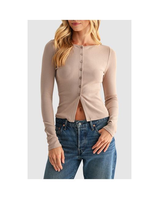 Lush Blue Long Sleeve Button Front Crop Top