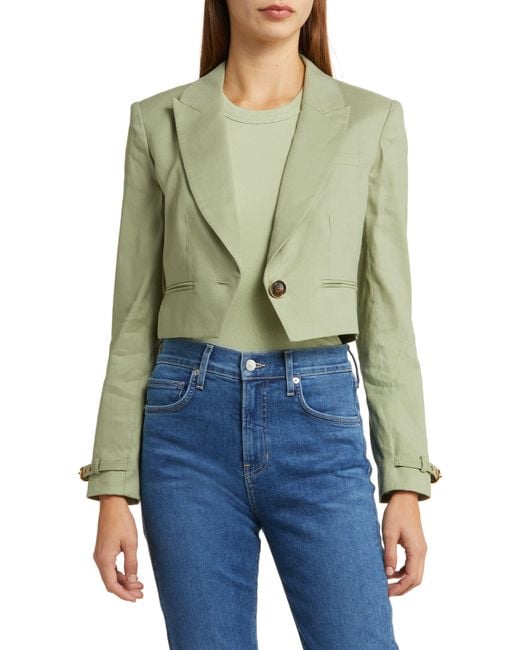 Veronica Beard Green Girard Linen Blend Crop Jacket