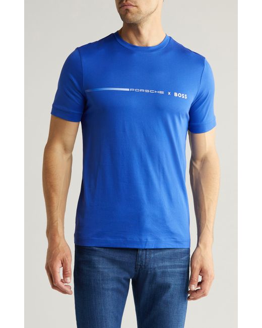 Boss Blue Tiburt Logo Graphic T-shirt for men