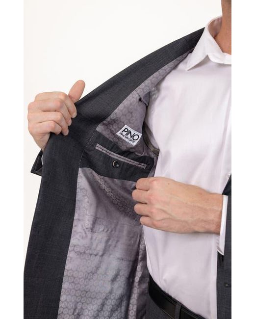 PINOPORTE Black Solid Stretch Wool Suit for men