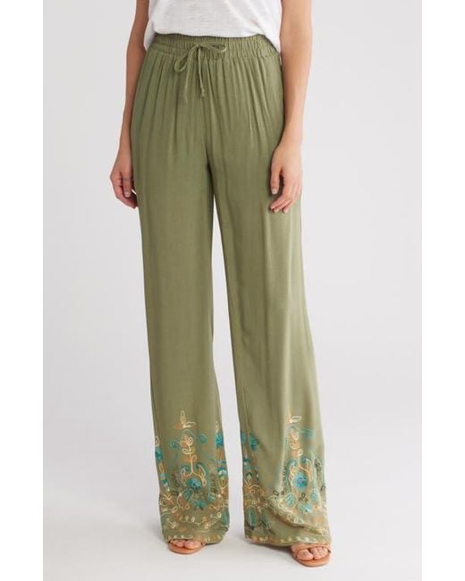 Forgotten Grace Green Embroidered Drawstring Pants