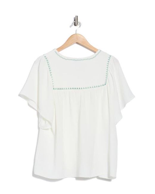 Bobeau White Embroidered Swing Top