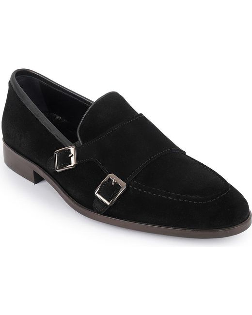 VELLAPAIS Black Elmaton Double Monk Strap Leather Loafer for men
