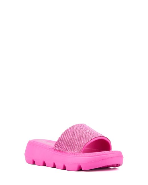 Olivia Miller Pink Glitter Gaze Platform Slide Sandal