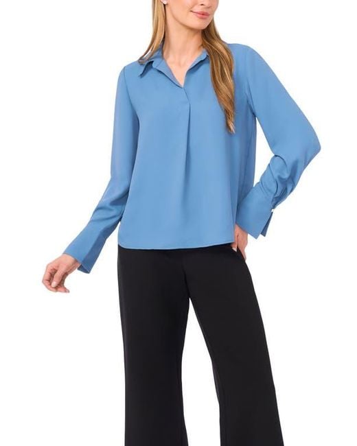 Halogen® Blue Split Cuff Button-Up Top