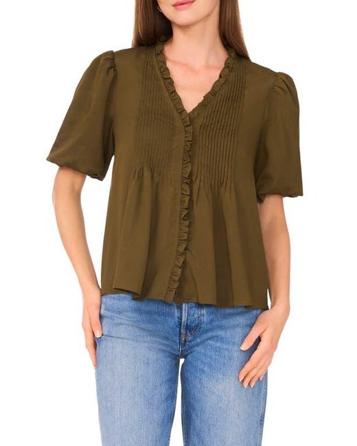 Parker Green Ruffle Pintuck Buttoned Shirt