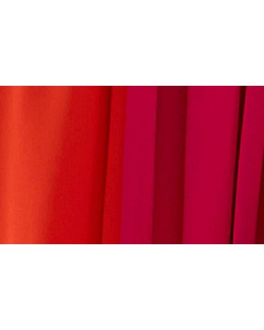 Nina Leonard Red Sleeveless Colorblock Chiffon Dress