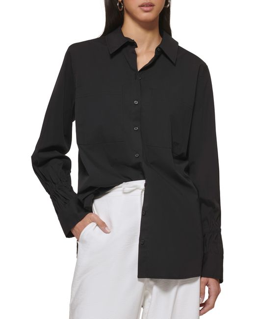 DKNY Black Oversize Stretch Cotton Poplin Button-up Shirt