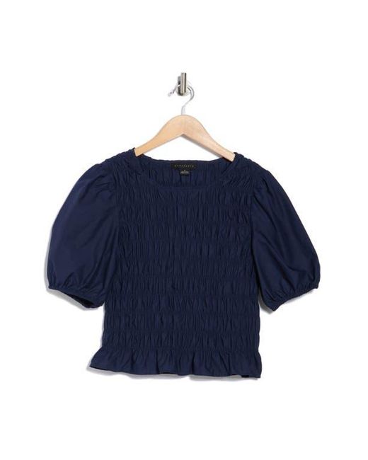 Sanctuary Blue Nanette Puff Sleeve Smocked Crop Top