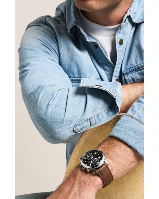 Fossil Black Bennett Multifunction Leather Strap Watch, 45Mm for men