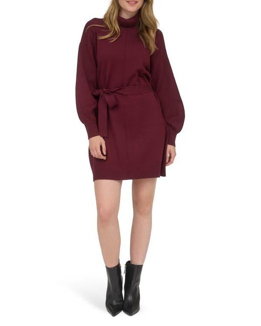AUGUST SKY Red Long Sleeve Turtleneck Sweater Minidress