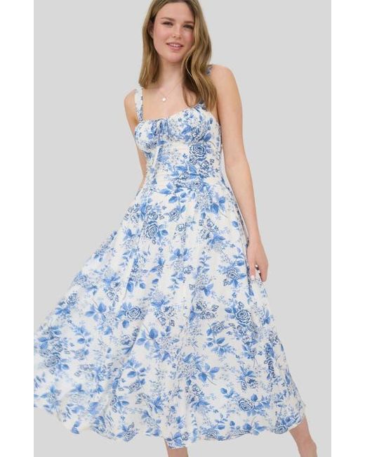 Blu Pepper Blue Floral Bustier Midi Dress