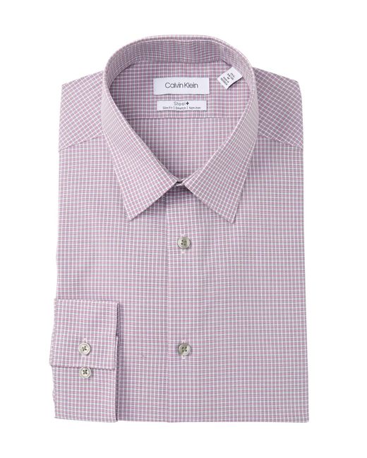 Calvin Klein Cotton Slimfit Checked Stretch Dress Shirt in Pink for