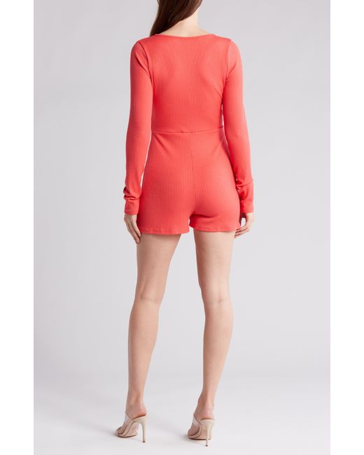 Lulus Red Laid Back Vibes Cutout Long Sleeve Romper