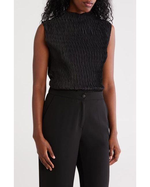 DKNY Black Funnel Neck Pleated Woven Top