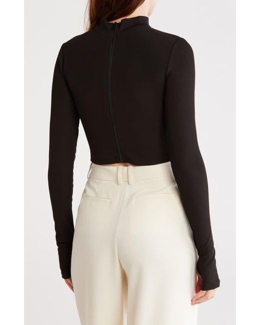 Alice + Olivia Black Delaina Mock Neck Crop Zip Knit Top