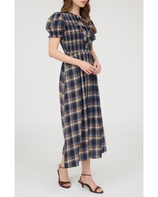 AUGUST SKY Multicolor Plaid Tie Front Midi Dress