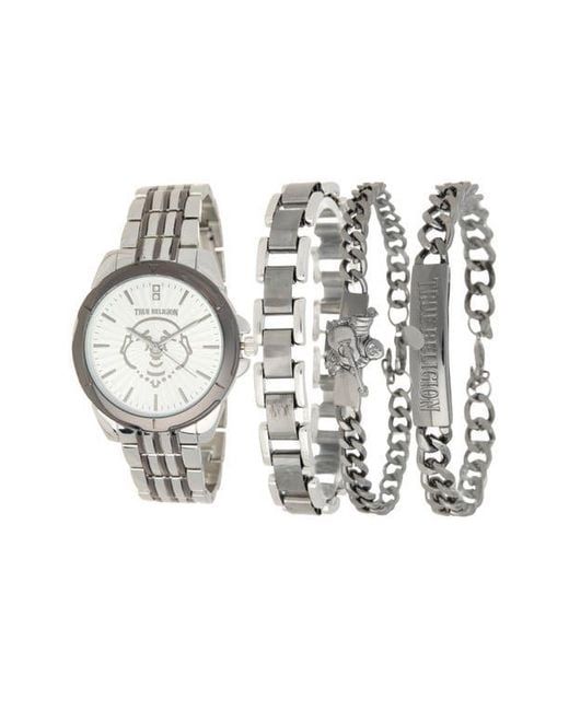 True Religion White Two-Tone Buddha Bracelet Watch, 44.5Mm & Assorted Bracelets Set for men