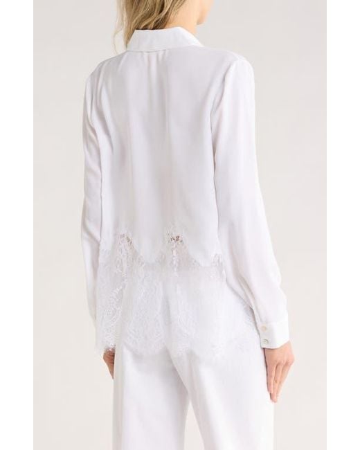 L'Agence White Adalee Lace Trim Button-Up Shirt