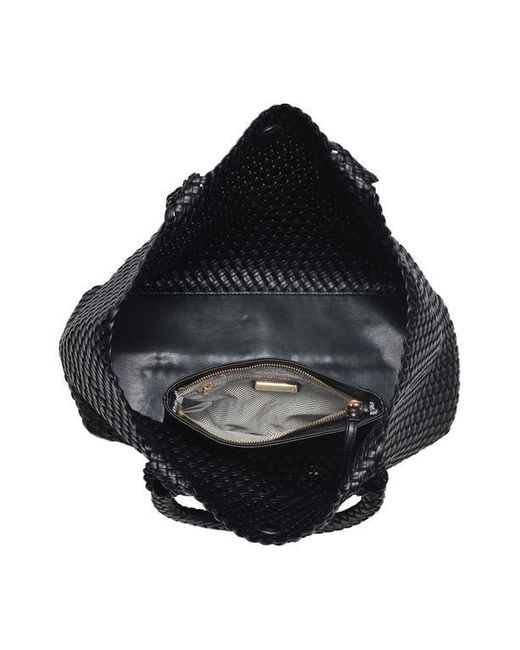 Moda Luxe Black Woven Unlined Tote Bag And Pouch
