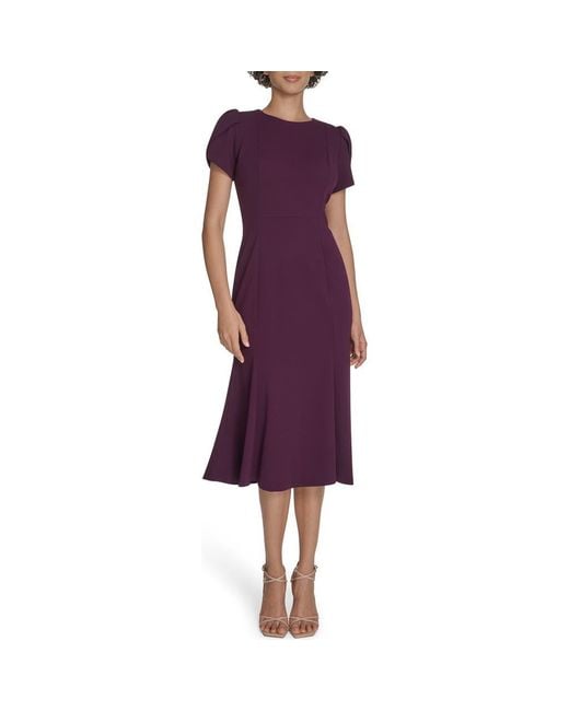 Calvin Klein Purple Tulip Sleeve Crepe A-Line Midi Dress