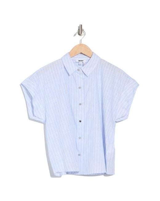 DKNY Blue Short Sleeve Cotton Poplin Button-Up Shirt