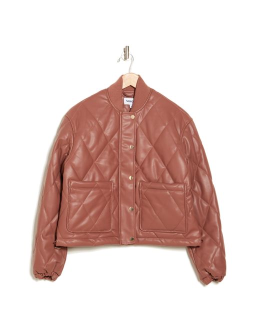 Vigoss Red Faux Leather Quilted Crop Jacket