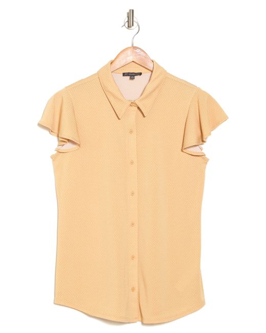 Adrianna Papell Natural Flutter Sleeve Button-up Shirt