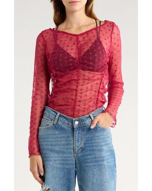 Free People Red Most Likely Long Sleeve Layering Top