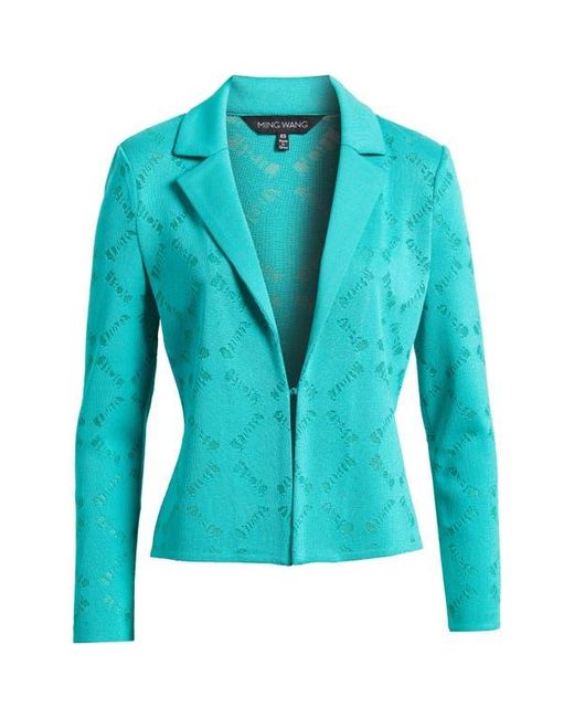 Ming Wang Blue Burnout Knit Jacket