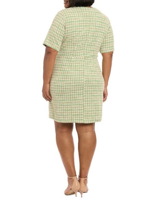 London Times Green Short Sleeve Bouclé Faux Wrap Dress