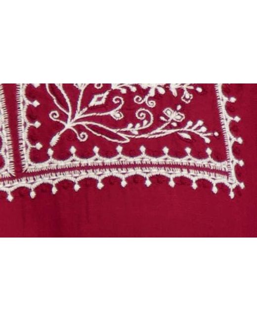 Lucky Brand Embroidered Long Sleeve Cotton Blend Top