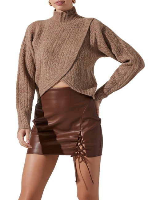 Astr Brown Ember Cable Knit Wrap Sweater