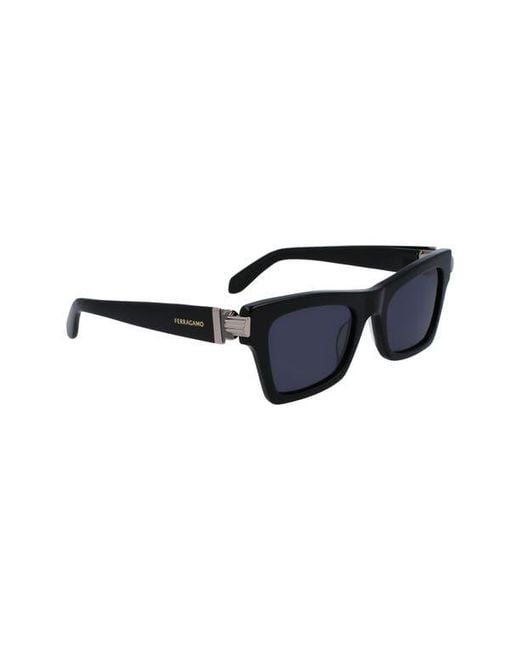 Ferragamo Blue Prisma 52Mm Rectangular Sunglasses