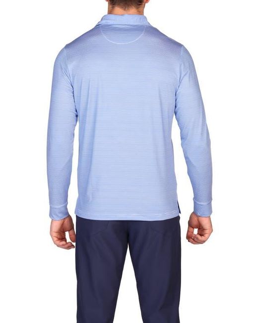 Tailorbyrd Blue Stripe Print Long Sleeve Performance Polo for men