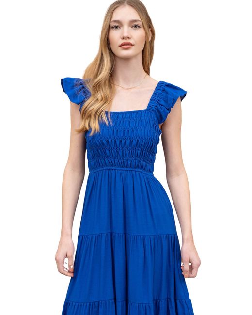Blu Pepper Blue Eyelet Flutter Sleeve Midi Dress