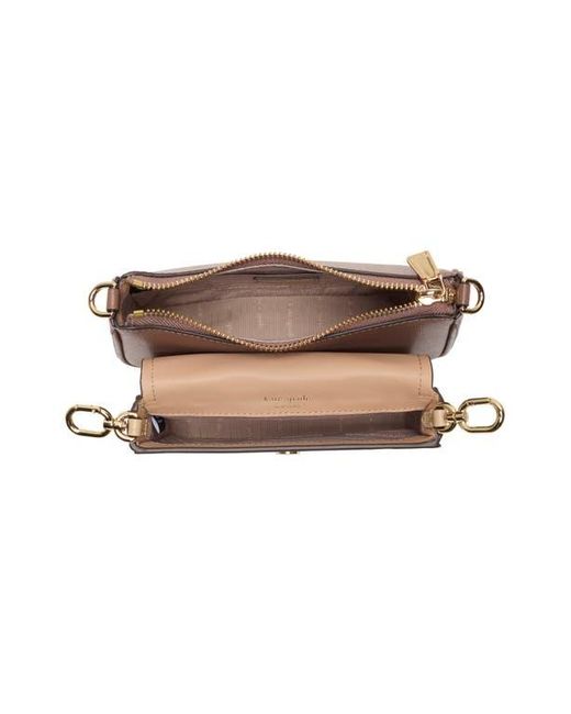 Kate Spade Brown Double Up Croc-Embossed Crossbody Bag