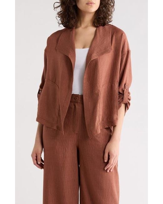 Max Studio Brown Textured Drape Jacket