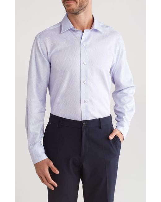David Donahue White Geometric Print Casual Cotton Button-up Shirt for men