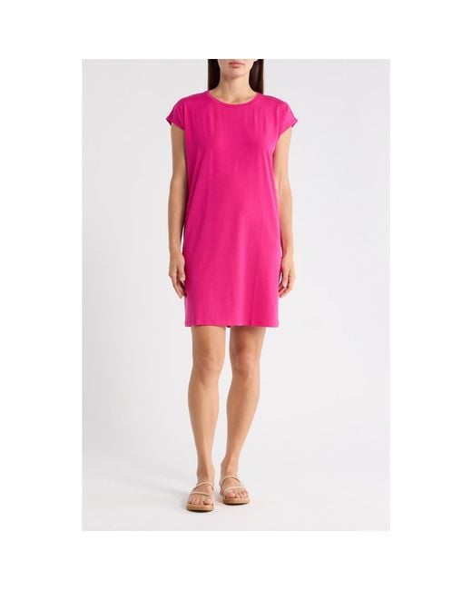 eileen fisher pink dress Eileen Fisher Size M Organic Linen Shift Pink Cami Dress Pocket Straps MIDI NWT