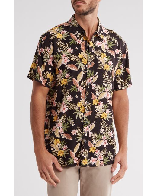 Slate & Stone Brown Floral Print Short Sleeve Button-up Shirt for men