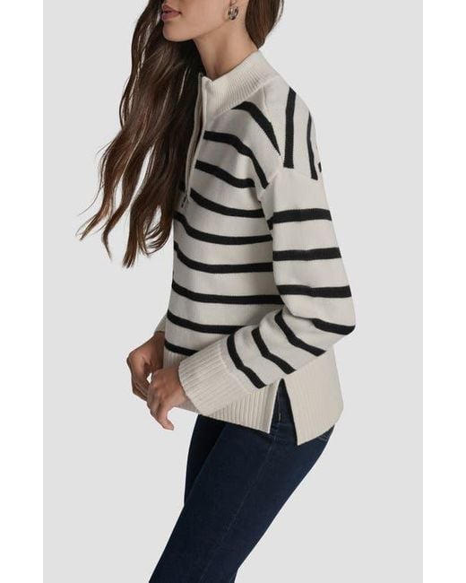 DKNY Gray Stripe Quarter Zip Sweater