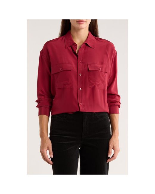 NYDJ Red Lauren Silk Button-Up Shirt